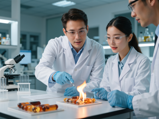 科研团队工作场景,技术人员正在实验室操作精密设备,体现专业研发能力